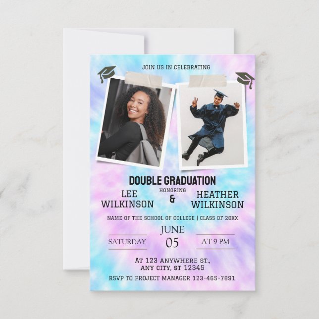 Tie Dye Twins Graduation invitations (Front)
