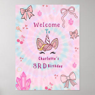 Tie Dye Unicorn Coquette Bow Birthday welcome sign