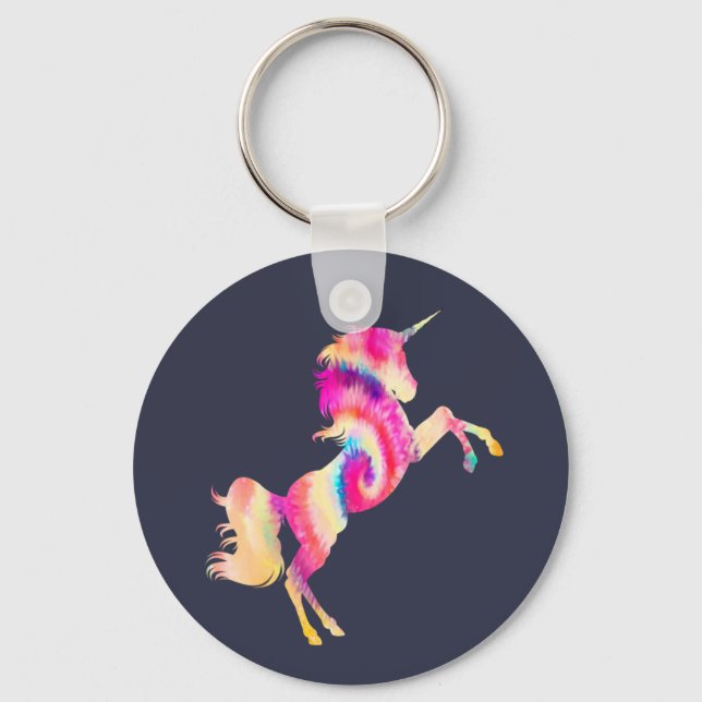 Tie Dye Unicorn T-Shirt Key Ring (Front)