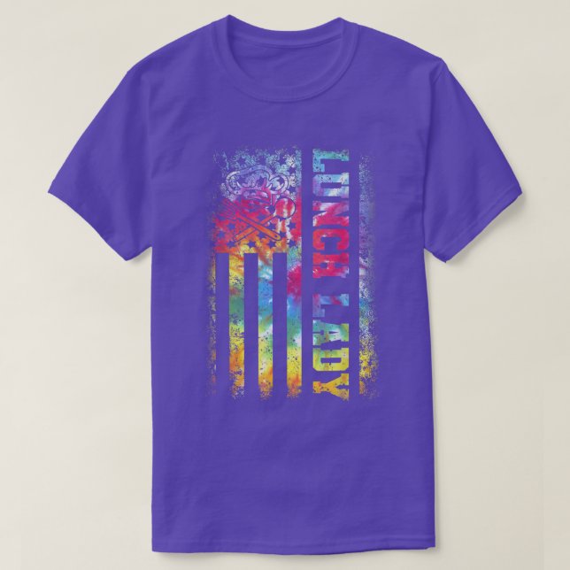 Tie Dye US Flag Lunch Lady Back To School  T-Shirt (Design Front)