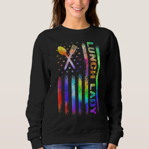 Tie Dye Us Flag Lunch Lady Costume Back To School Sweatshirt