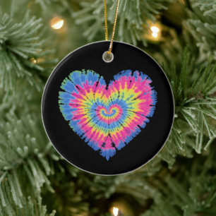 Tie Dye Valentines Colourful Hearts Day Ceramic Ornament