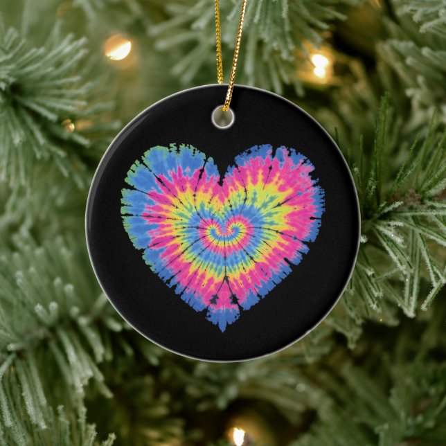 Tie Dye Valentines Colourful Hearts Day  Ceramic Ornament (Tree)