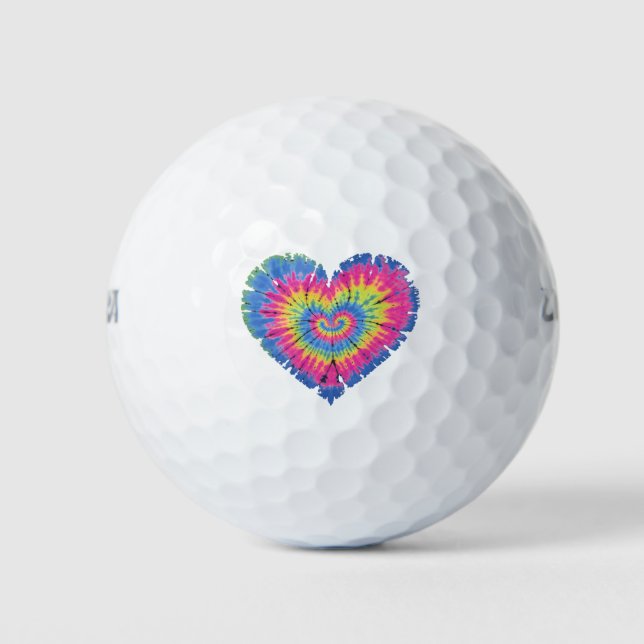 Tie Dye Valentines Colourful Hearts Day  Golf Balls (Front)