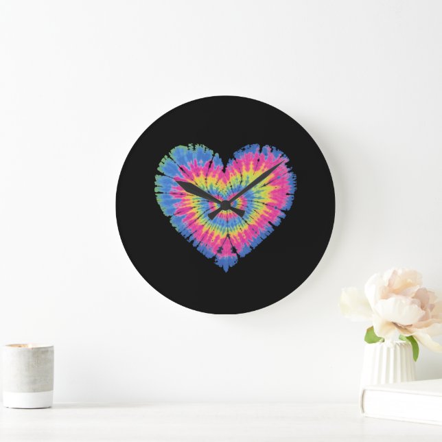 Tie Dye Valentines Colourful Hearts Day  Large Clock (Home)