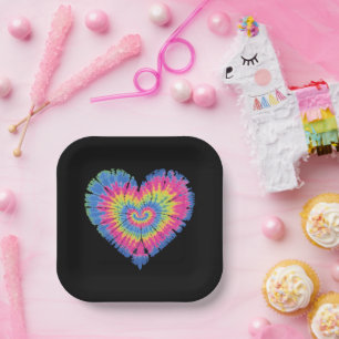 Tie Dye Valentines Colourful Hearts Day Paper Plate
