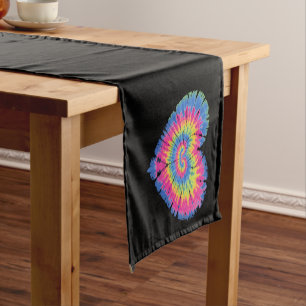 Tie Dye Valentines Colourful Hearts Day Short Table Runner