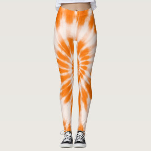 Tie-Dye Vibrant Energetic Orange Tone Soft White Leggings
