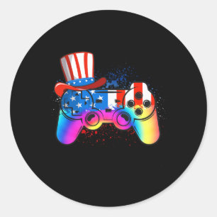 Tie Dye Video Game 4th Of July American Flag Boys Classic Round Sticker