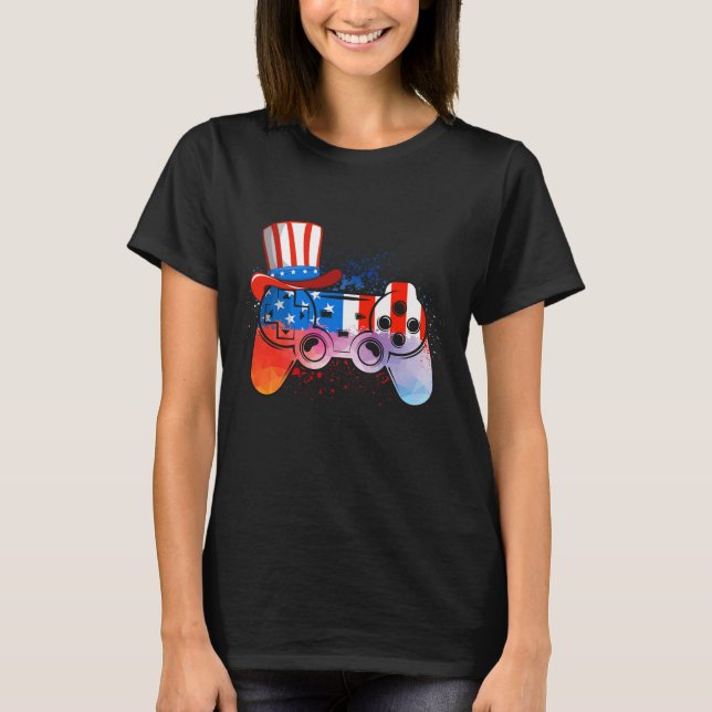 Tie Dye Video Game 4th Of July American Flag Boys  T-Shirt (Front)