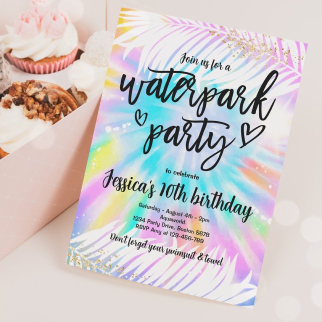 Tie Dye Water Park Pool Party Birthday Invitation (Creator Uploaded)