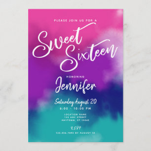 Tie-Dye Watercolor Pink Purple Sweet 16 Birthday Invitation