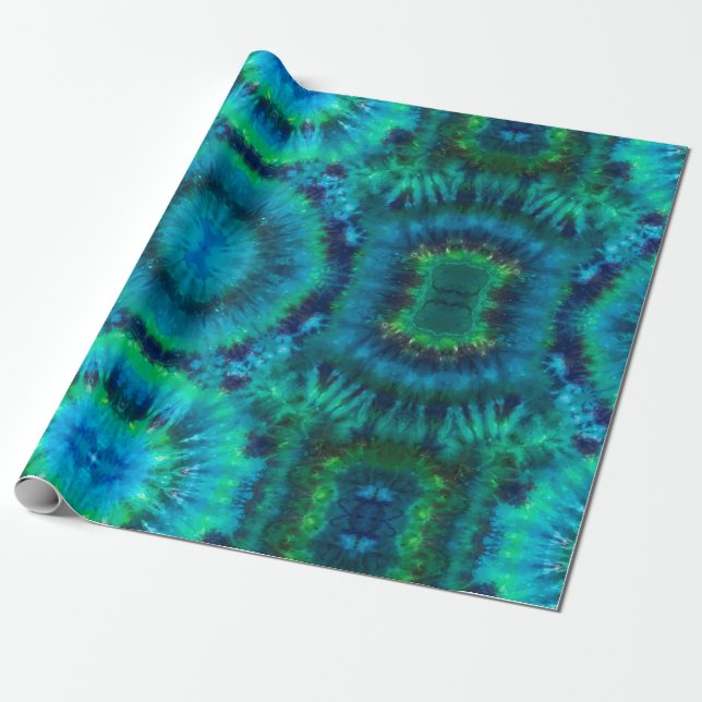Tie Dye Wrapping & Craft Paper in Blues & Greens (Unrolled)
