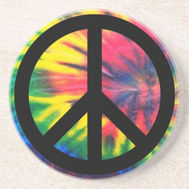 Tie Dyed Black Peace Sign Coaster (Front)