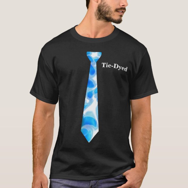 Tie Dyed Blue and White Pattern  Fake NeckTie T-Shirt (Front)