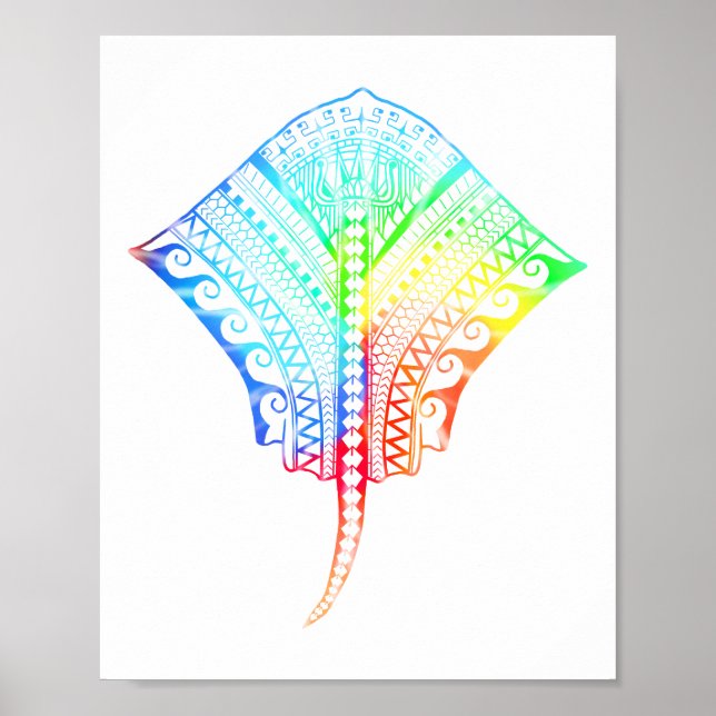 Tie Dyed Colors Tribal Stingray Poster (Front)