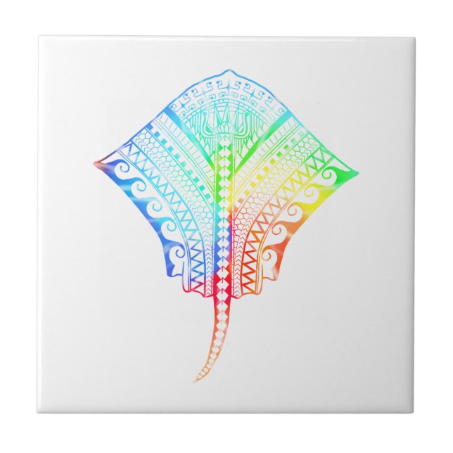 Tie Dyed Colours Tribal Stingray Ceramic Tile (Front)
