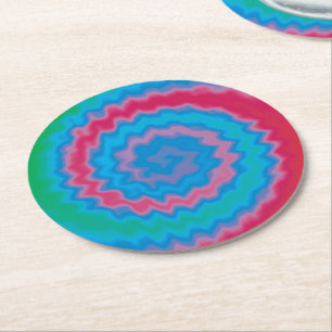 Tie dyed groovy funky retro swirl pattern cool round paper coaster