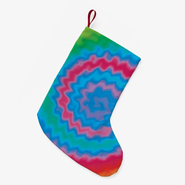 Tie dyed groovy funky retro swirl pattern cool small christmas stocking (Front (Hanging))