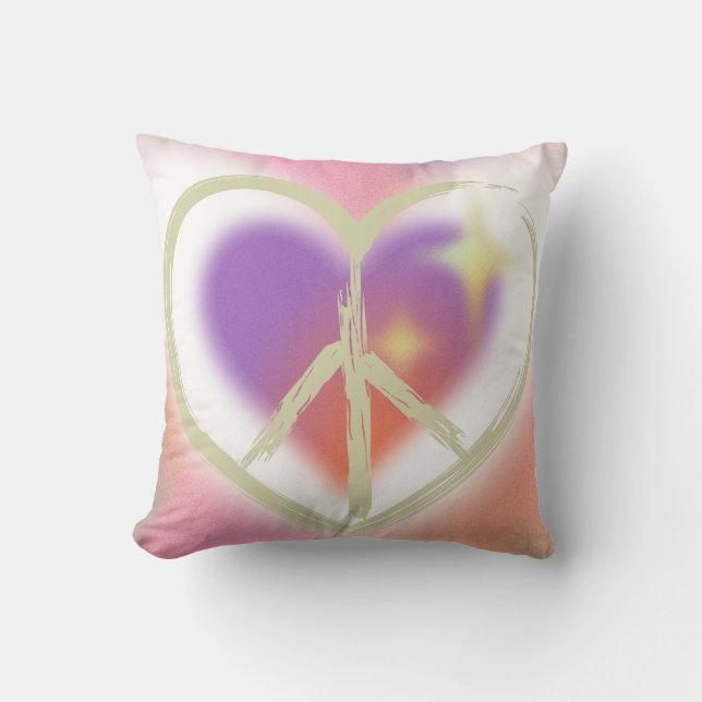 Tie Dyed Heart Peace Sign Cushion (Front)