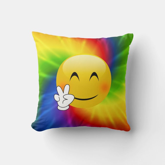 Tie Dyed Peace Sign Emoji Throw Pillow (Front)