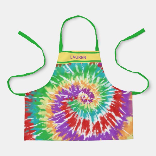 Tie Dyed Rainbow Swirl - Personalised Kids Apron (Front)