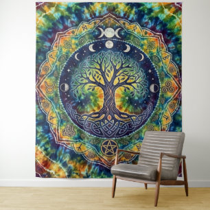 Tie Dyed Rainbow Tree Of Life Tapestry