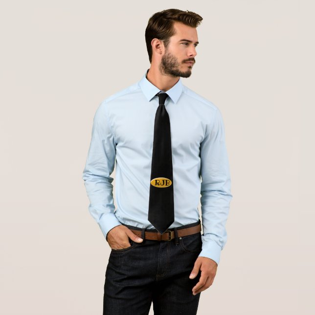 Tie - Golden Oval with Initials (In Situ)
