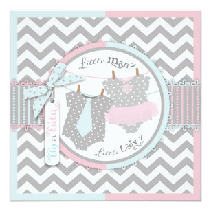 Tie or Tutu & Chevron Print Gender Reveal Party Invitation