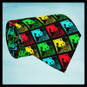 Tie, Pop Art Giant Panda Red Blue Yellow Green Tie