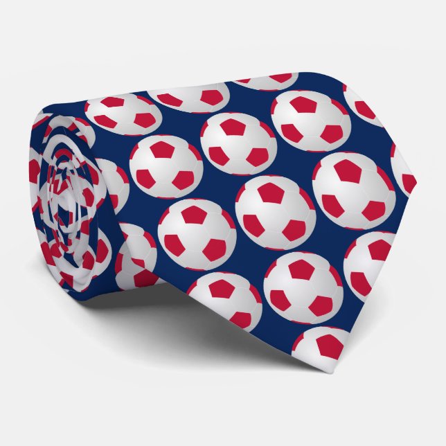 Tie, Soccer Ball, Red, White, and Blue Sports Tie (Rolled)