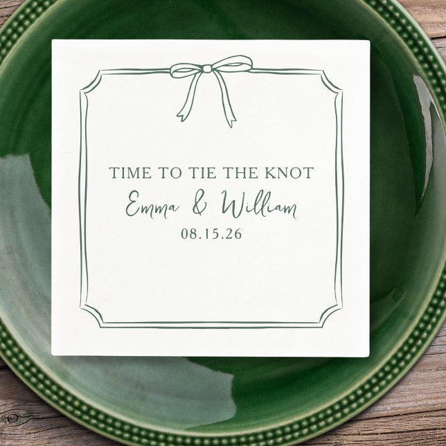 "Tie The Knot" Bow Forest Green Custom Wedding Napkin (Refined 'Time to Tie the Knot' wedding napkins in a classic green, featuring a simple bow design.)