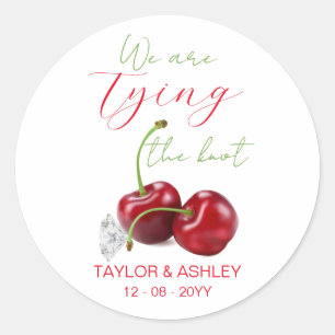 Tie the Knot Cherry Engagement Classic Round Sticker