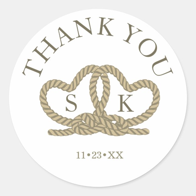 Tie The Knot Wedding Thank You Gold ID678 Classic Round Sticker (Front)