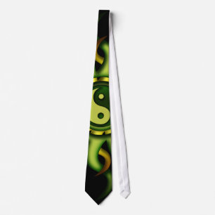 Tie, Yin Yang Sun, Green, Lime, Chartreuse, Brown Tie