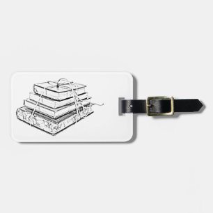 Tied Stacked Books Vintage Sketch Illustration Luggage Tag