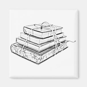 Tied Stacked Books Vintage Sketch Illustration Magnet