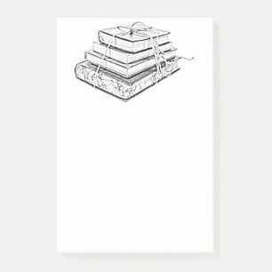 Tied Stacked Books Vintage Sketch Illustration Post-it Notes