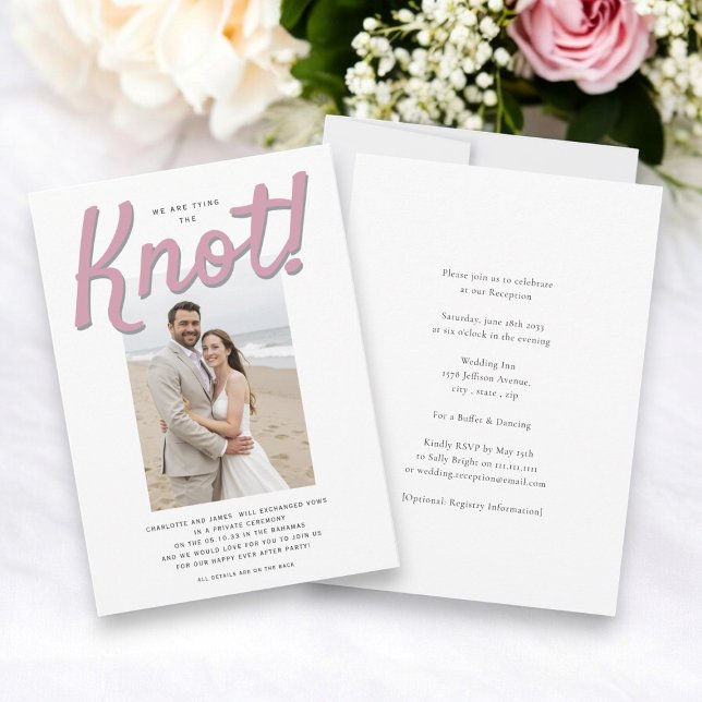 Tied the knot / eloped modern wedding  reception invitation (Creator Uploaded)