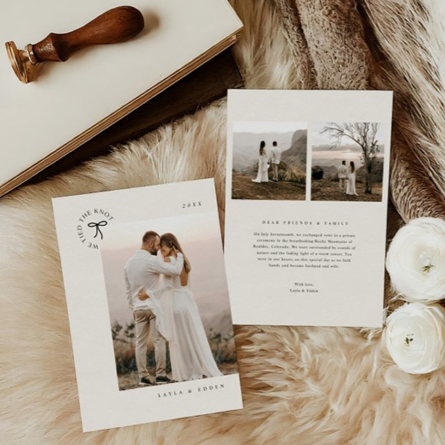 Tied The Knot Elopement Minimal Photo Announcement (Creator Uploaded)