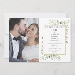 Tied The Knot Greenery Photo Wedding Announcement