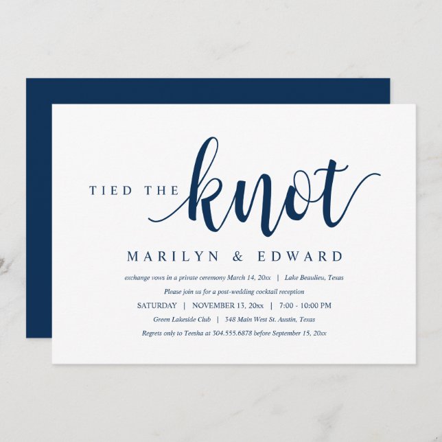 Tied the knot, Modern Post Wedding Elopement  Invi Invitation (Front/Back)