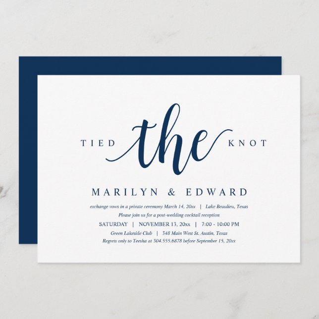 Tied the knot, Modern Post Wedding Elopement Invit Invitation (Front/Back)