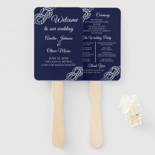 Tied The Knot Nautical Rope Navy Wedding program Hand Fan