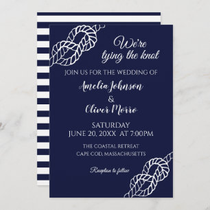 Tied The Knot Nautical Rope White Navy Wedding Invitation