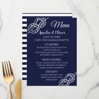 Tied The Knot Nautical Rope White Navy Wedding Menu