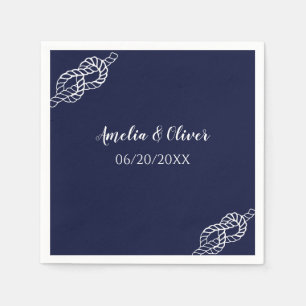Tied The Knot Nautical Rope White & Navy Wedding Napkin