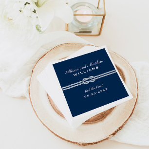 Tied the Knot Navy Blue Nautical Wedding Monogram Napkin