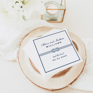 Tied the Knot Navy Blue Nautical Wedding Monogram Napkin