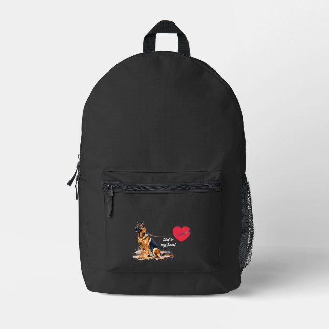 Tied to My Heart German Shepherd Printed Backpack (Front)
